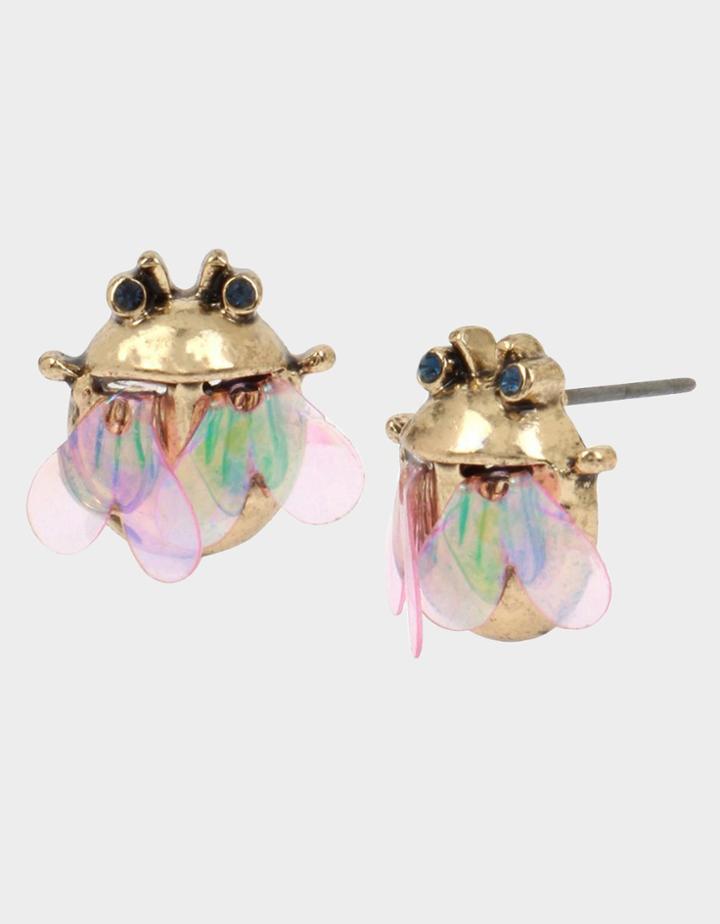 Betseyjohnson Tortifly Fly Stud Earrings Pink