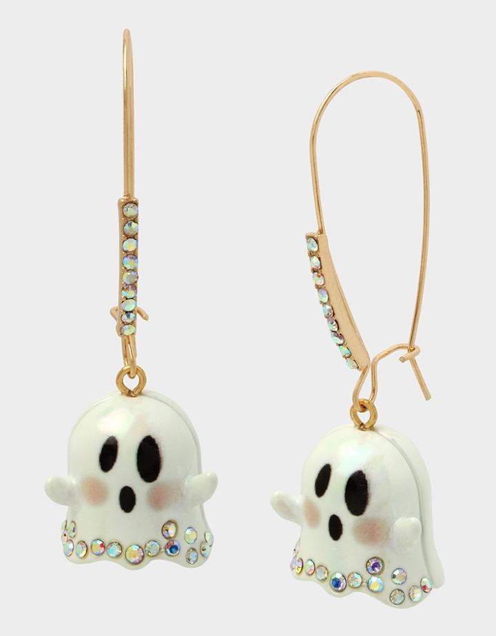 Betseyjohnson Just Treats Ghost Hook Earrings White