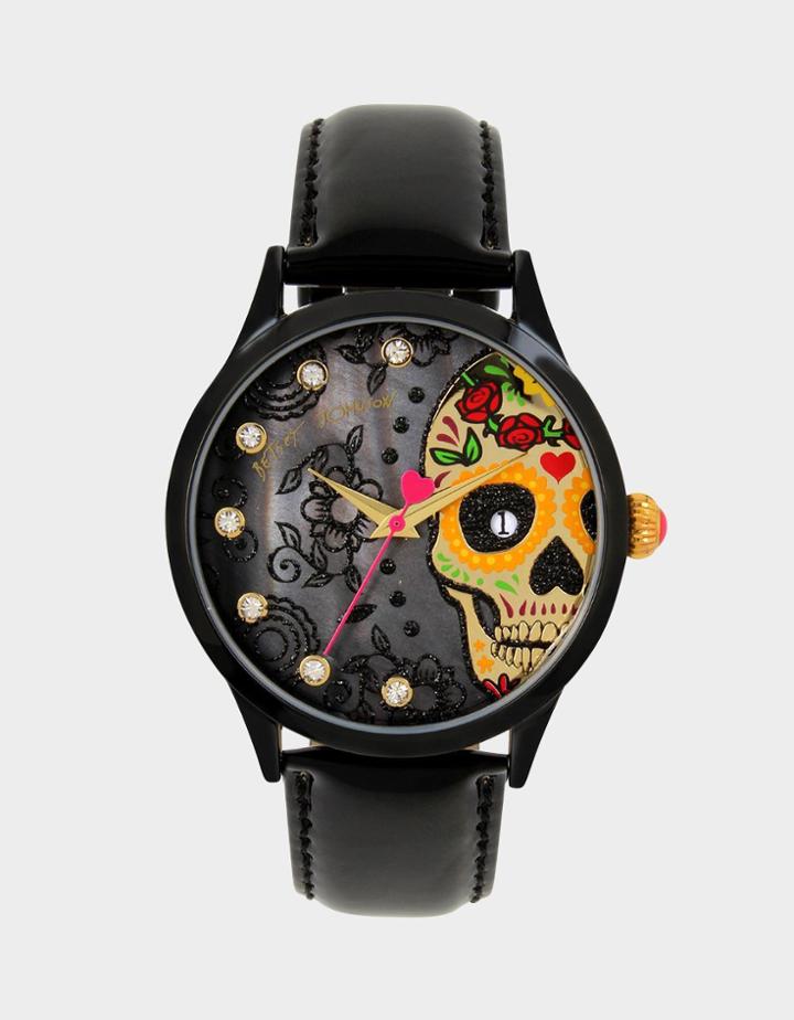Betseyjohnson Sleek Sugar Skull Watch Black