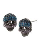 Steve Madden Enchanted Rose Skull Stud Earrings Blue