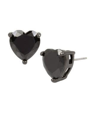 Steve Madden Cz Hearts Black Stud Earrings Black