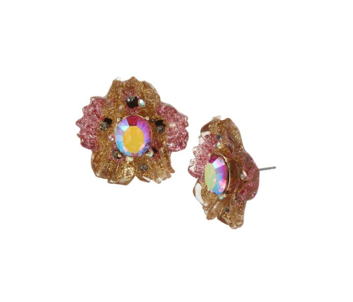 Betseyjohnson Butterfly Blitz Flower Button Earrings Pink