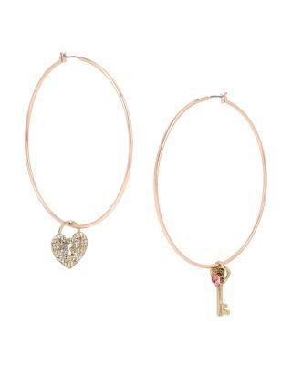 Steve Madden Betsey Blast Heart Mismatch Hoop Earrings Pink