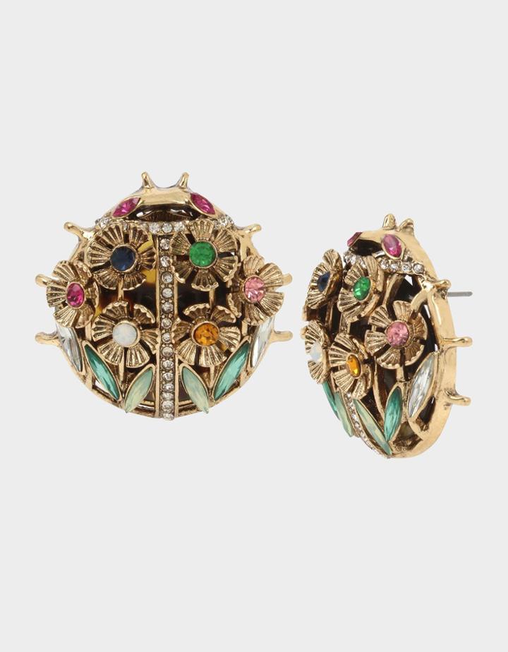 Betseyjohnson Tortifly Bug Button Earrings Multi