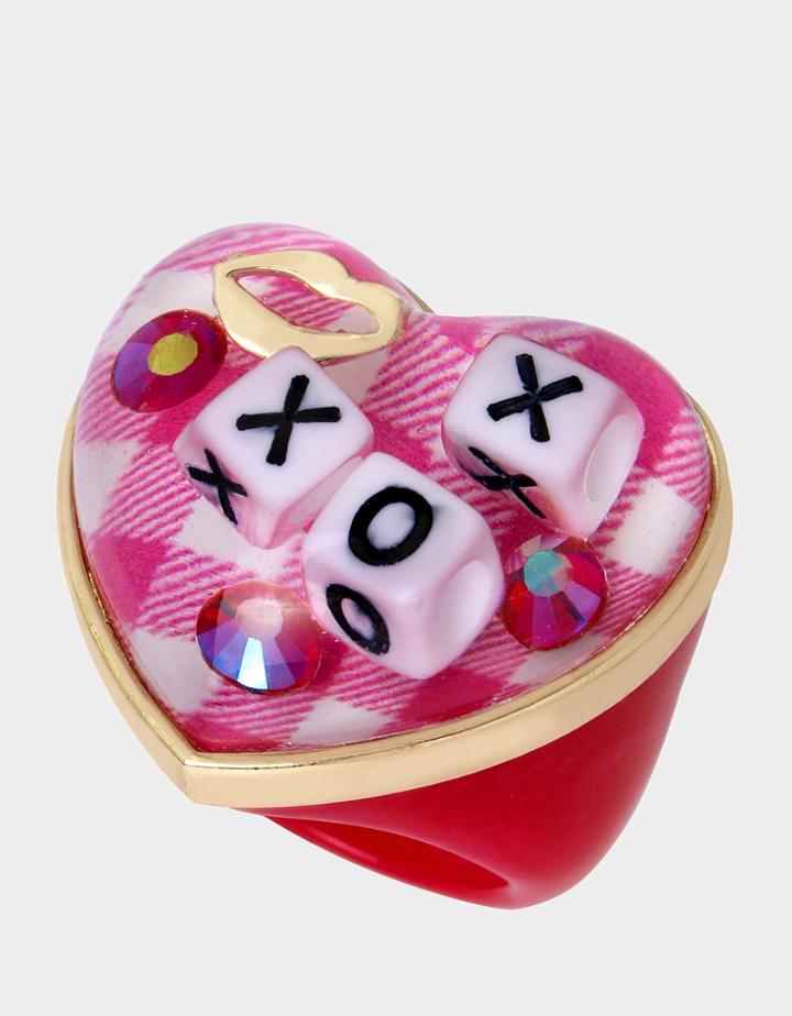Betseyjohnson Xox Gingham Heart Ring Pink Pink