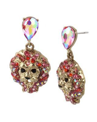 Steve Madden Magical Creatures Lion Drop Earrings Pink