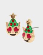 Betseyjohnson Hi Ho Holidays Emoji Cat Stud Earrings Green