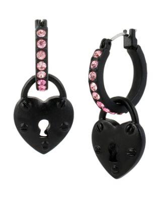 Steve Madden Prisoner Of Love Heart Locket Hoops Pink