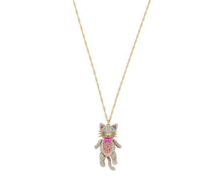 Betseyjohnson Just Kitten Around Cat Long Pendant White
