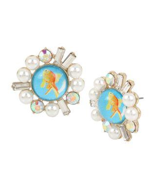 Steve Madden Granny Chic Fish Stud Earrings Multi