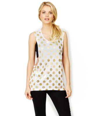 Steve Madden Polka Dot Crop Muscle Tank Black