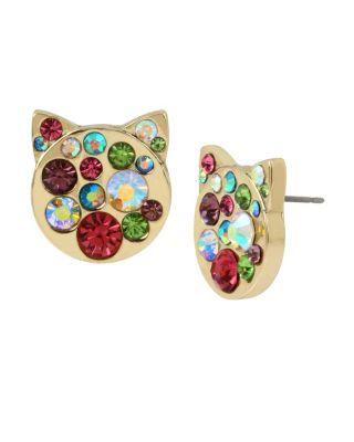 Steve Madden Just Kitten Around Pave Cat Stud Earrings Multi