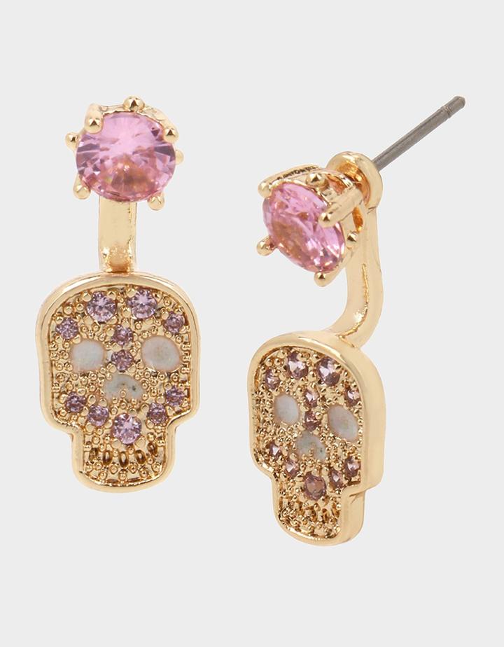 Betseyjohnson Boo Capsule Cz Skull Front Back Earrings Pink