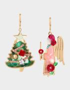 Betseyjohnson Feliz Navidad Tree Angel Earrings Multi