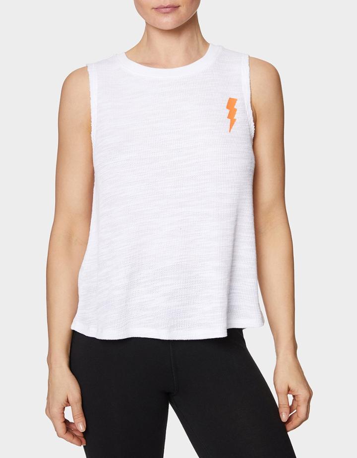 Betseyjohnson Lightening Split Side Waffle Tank White