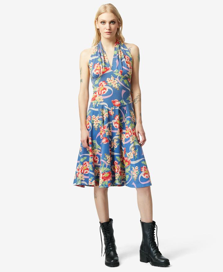 Betseyjohnson Bj Vintage Feeling Blue Halter Dress Multi