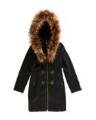 Steve Madden Toggle Front Coat With Faux Fur Trim Charcoal