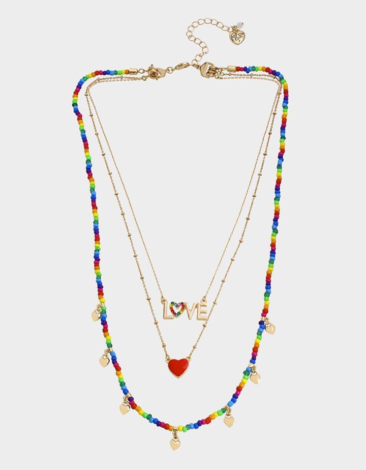 Betseyjohnson Love Is Love Multi Row Necklace Rainbow Multi