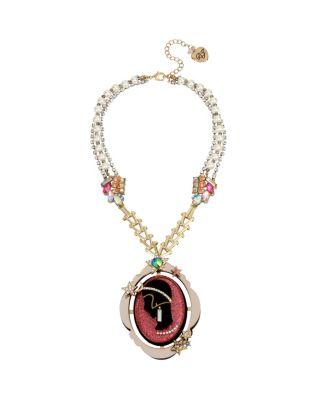 Steve Madden Celestial Starlet Cameo Statement Necklace Pink