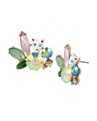 Steve Madden Just Kitten Around Cat Cluster Stud Earrings Multi