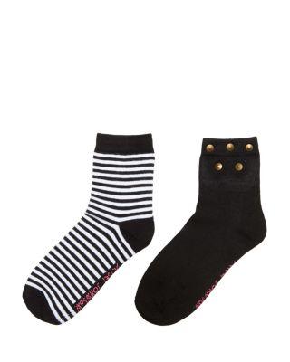 Steve Madden Spikes And Stripes Anklet 2 Pack Black/white
