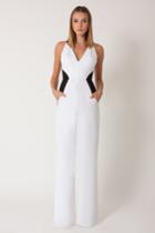 Black Halo Jordan Cb Jumpsuit In White Black, Size 6
