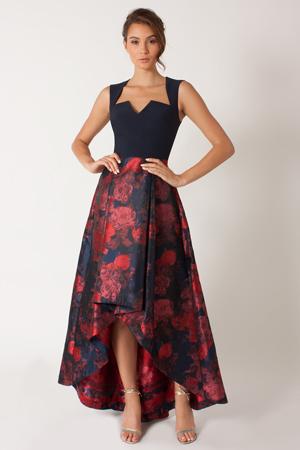 Black Halo Eve Giovanna Cb High Low Gown In Eclipse/americana Print, Size 0