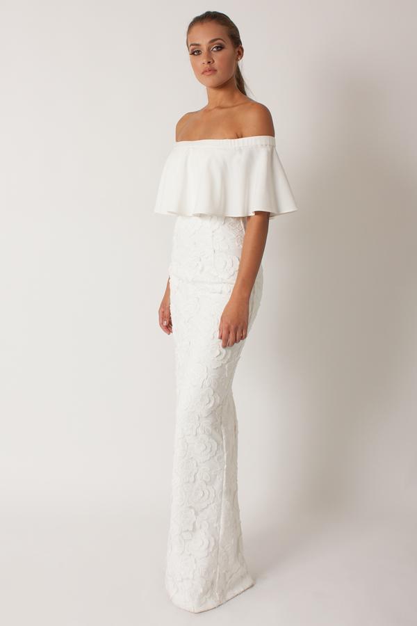 Black Halo Eve Venna Gown In Pearl Natural White, Size 0
