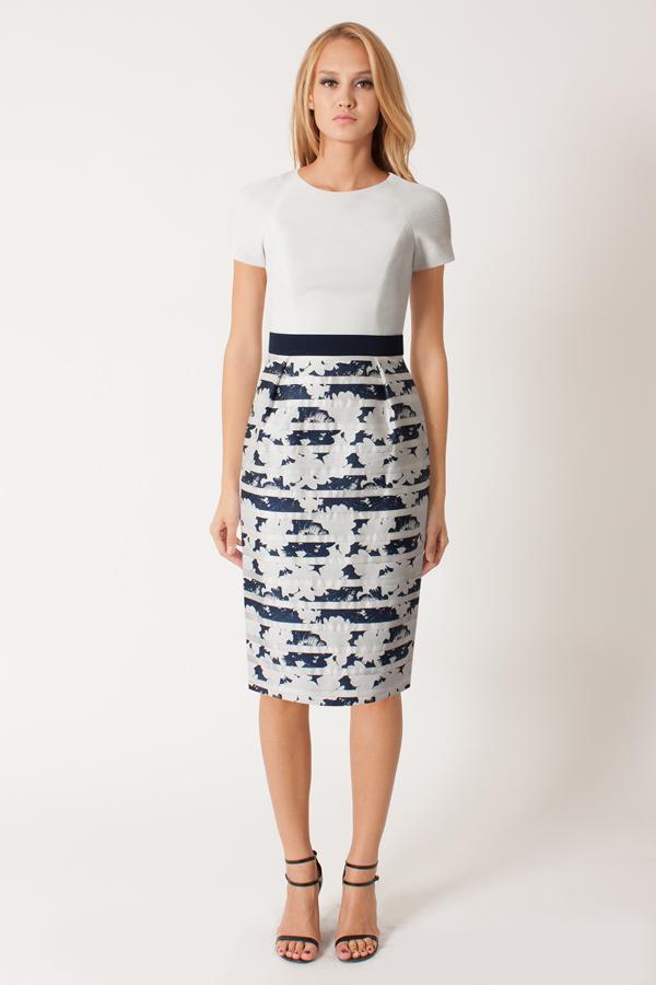 Black Halo Makenna Cb Sheath Dress In Lotus Stripe Sugar, Size 0