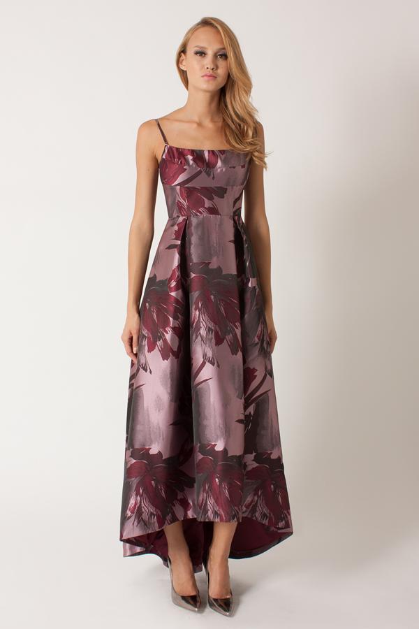 Black Halo Amazonia Brocade Adashi Gown In Bordeaux Floral, Size 0