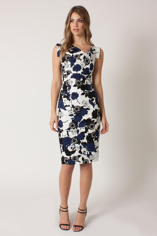 Black Halo Jackie O Dress In Blue Rose Print, Size 0