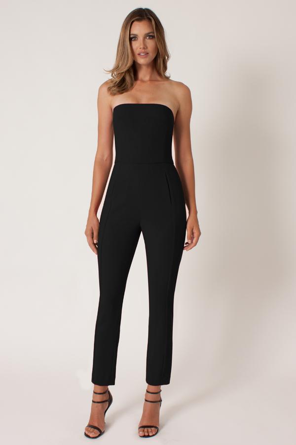 Black Halo Iris Strapless Jumpsuit In Black, Size 10