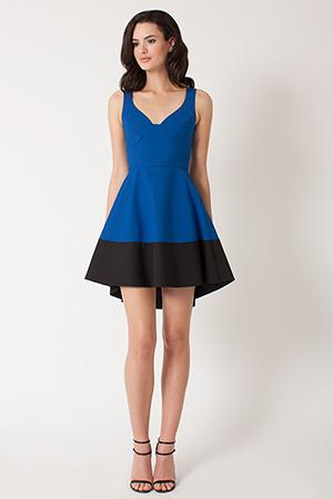 Black Halo Reese Colorblock Dress In Dragonfly Blue-black, Size 10