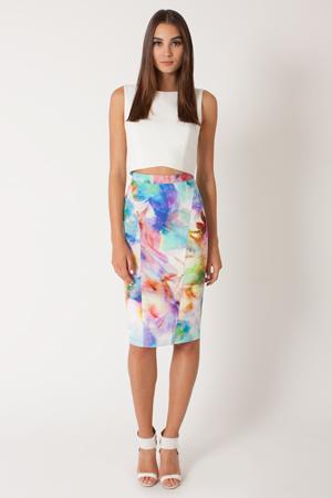 Black Halo Watercolor Jasper Pencil Skirt In Print, Size 12