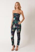 Black Halo Abstract Print Iris Strapless Jumpsuit In Abstract Jade, Size 0