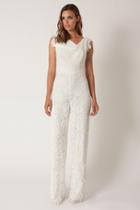 Black Halo Eve Heirloom Lace Jackie Jumpsuit In Natural White, Size 10