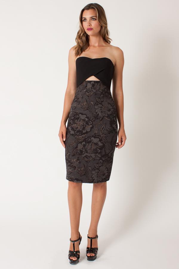 Black Halo Jada Cb Cocktail Dress In Rose Gold Leaf, Size 0