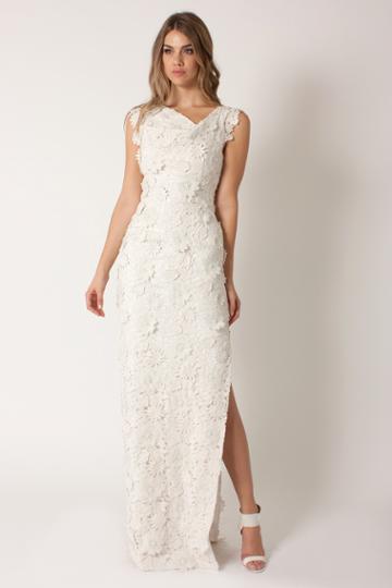 Black Halo Lace Rosette Jackie O Dress Gown In Natural White, Size 0