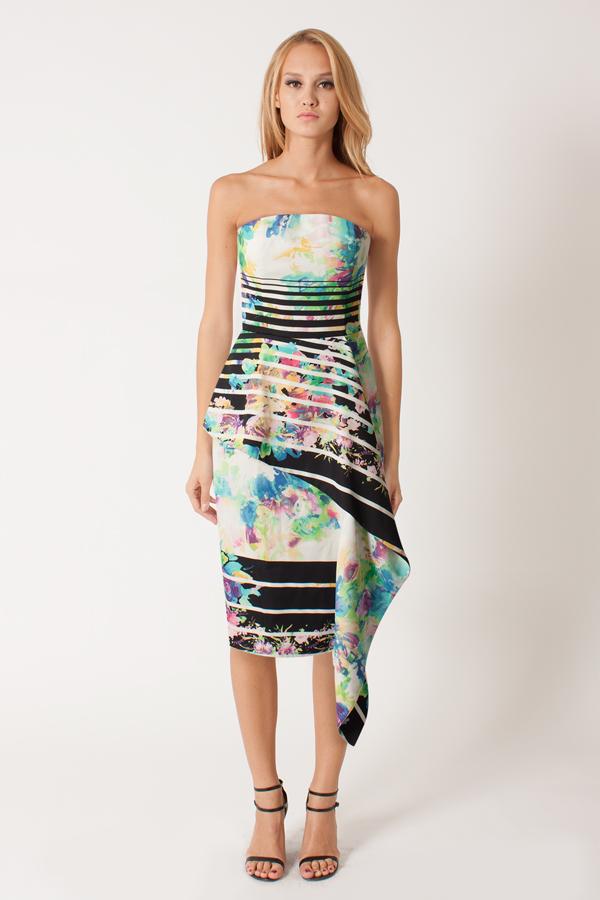 Black Halo Blythe Strapless Sheath Dress In Tropical Tux, Size 0