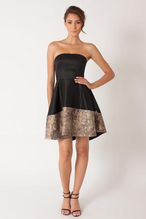 Black Halo Eve Clarkson Cb Cocktail Mini Dress In Black Cognac Gold, Size 0