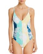 Red Carter Ruched Maillot One Piece Tie-dye Swimsuit