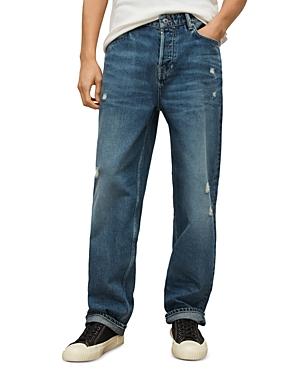 Allsaints Reeves Cotton Distressed Relaxed Jeans In Dark Indigo