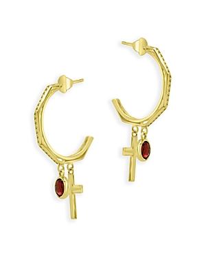Bloomingdale's Garnet And Cross Half Hoop Earrings In 14k Yellow Gold - 100% Exclusive