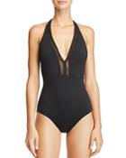 Tommy Bahama Mesh Plunge Halter One Piece Swimsuit