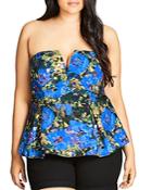 City Chic Stain-glass Floral Print Peplum Top