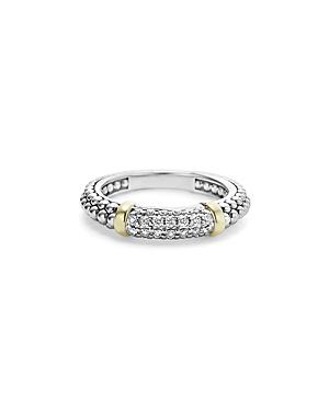 Lagos 18k Gold And Sterling Silver Caviar Beaded Stacking Ring With Diamonds