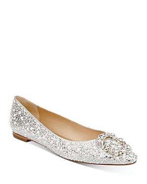 Badgley Mischka Women's Ronda Snip Toe Crystal & Pearl Embellished Satin Flats