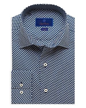 David Donahue Fusion Cotton Dog Print Trim Fit Dress Shirt