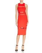 T By Alexander Wang Mesh Stripe Luxe Ponte Fitted Midi Dress