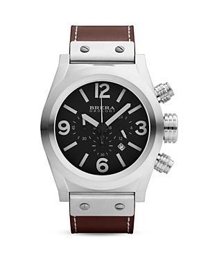 Brera Orologi Eterno Chrono Stainless Steel Watch With Brown Leather Strap, 45mm